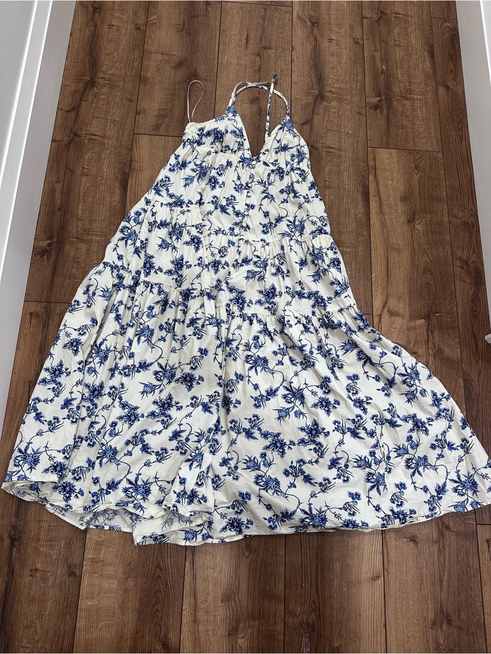 Treasure & Bond Cream Maxi dress with Blue Floral Print